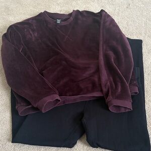 Athleta Girl Rich Burgundy Crewneck sweatshirt and Fleece Leggings